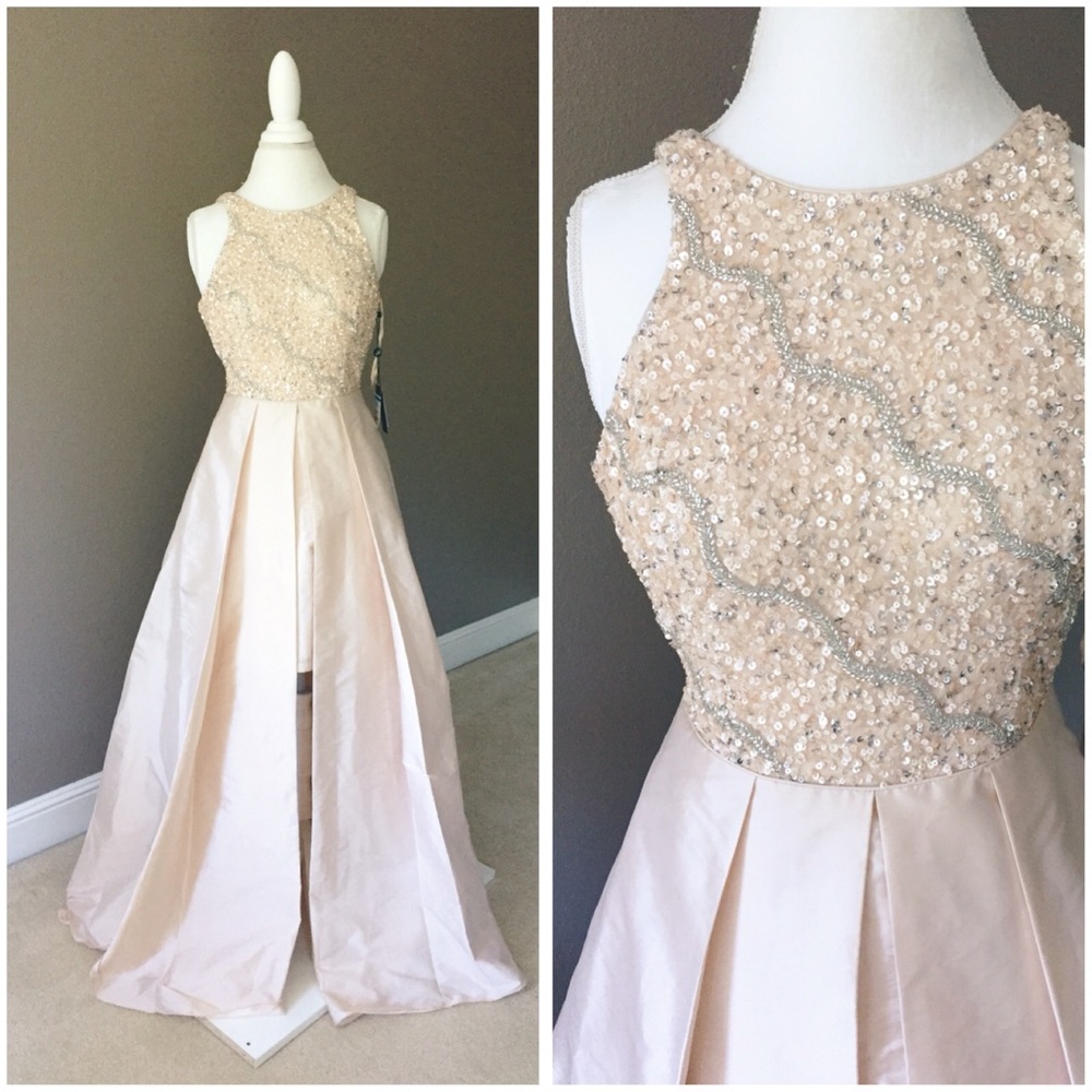 Adrianna Papell Beaded Halter Ballgown